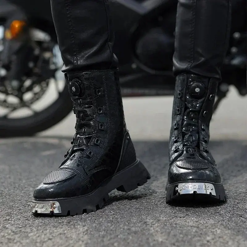 Antiskid Moto Vintage Ankle Boots Leather High Top Women's Boots Waterproof Cycling Boots Outdoor Motorcycle Motocross Shoes