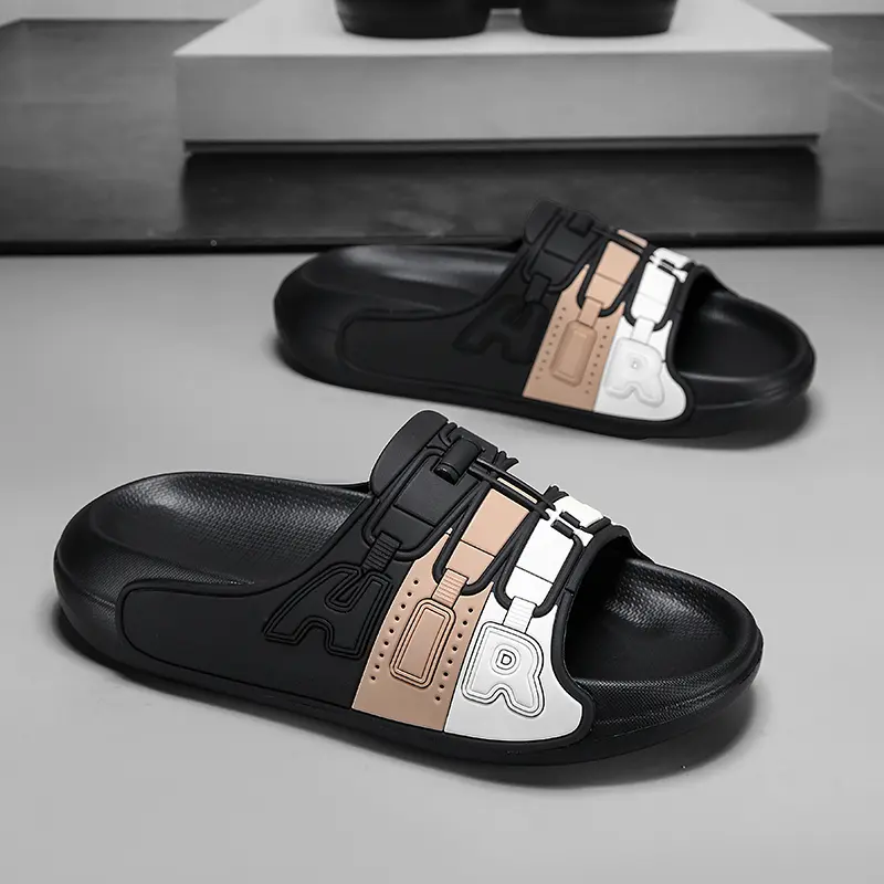 Men Slippers Trendy Straight Line Slippers Indoor Home AIR Bathroom Slides Outdoor Sports Beach Slippers Soft Sole Clogs Slides