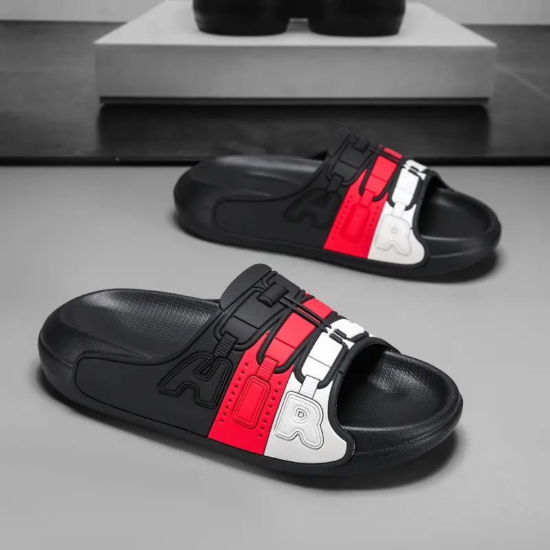Men Slippers Trendy Straight Line Slippers Indoor Home AIR Bathroom Slides Outdoor Sports Beach Slippers Soft Sole Clogs Slides