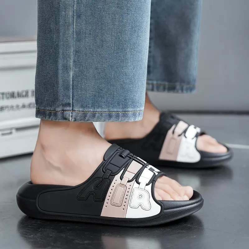 Men Slippers Trendy Straight Line Slippers Indoor Home AIR Bathroom Slides Outdoor Sports Beach Slippers Soft Sole Clogs Slides