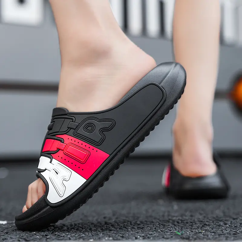 Men Slippers Trendy Straight Line Slippers Indoor Home AIR Bathroom Slides Outdoor Sports Beach Slippers Soft Sole Clogs Slides