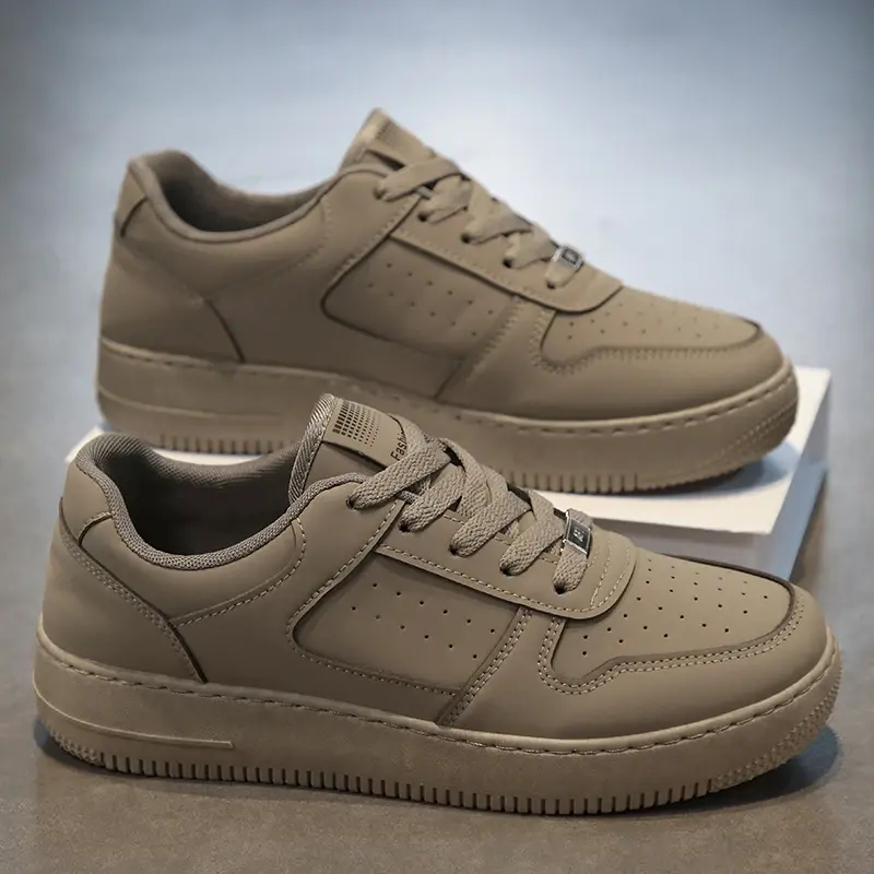 Men Flat Classic Black Sports Shoes Outdoor Leather Shoes Lace Up Skateboard Board Shoe Walking Male Leisure Running Sneakers