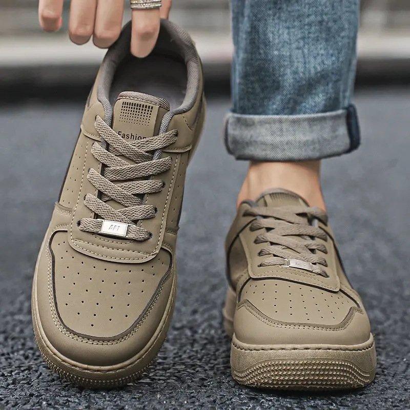 Men Flat Classic Black Sports Shoes Outdoor Leather Shoes Lace Up Skateboard Board Shoe Walking Male Leisure Running Sneakers