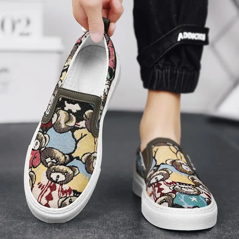 Men Espadrilles Luxury Loafers Man Platform Canvas Shoes Fashion Bear Print Casual Men Shoes Design Summer Classic Slip-on Shoes