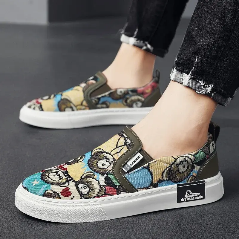 Men Espadrilles Luxury Loafers Man Platform Canvas Shoes Fashion Bear Print Casual Men Shoes Design Summer Classic Slip-on Shoes