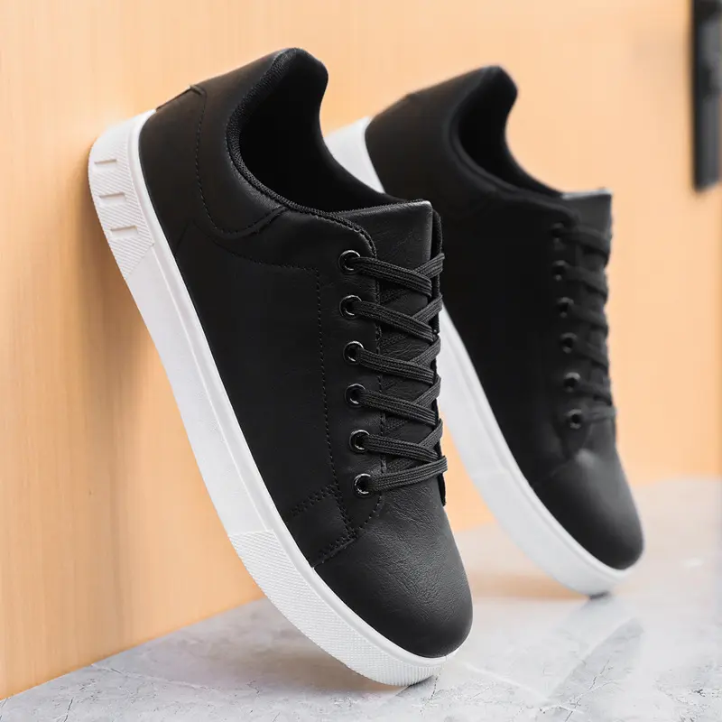 Men Sports Shoes Brown Leather Vulcanized Shoe Fashion Versatile Solid Color Running Shoes for Man Plus Size 45 Sneakers