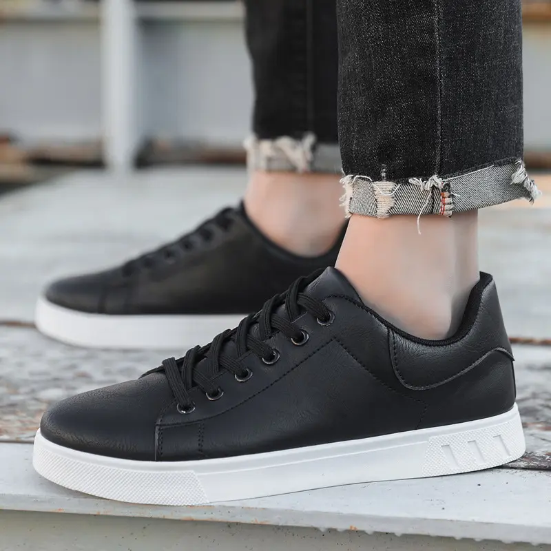Men Sports Shoes Brown Leather Vulcanized Shoe Fashion Versatile Solid Color Running Shoes for Man Plus Size 45 Sneakers