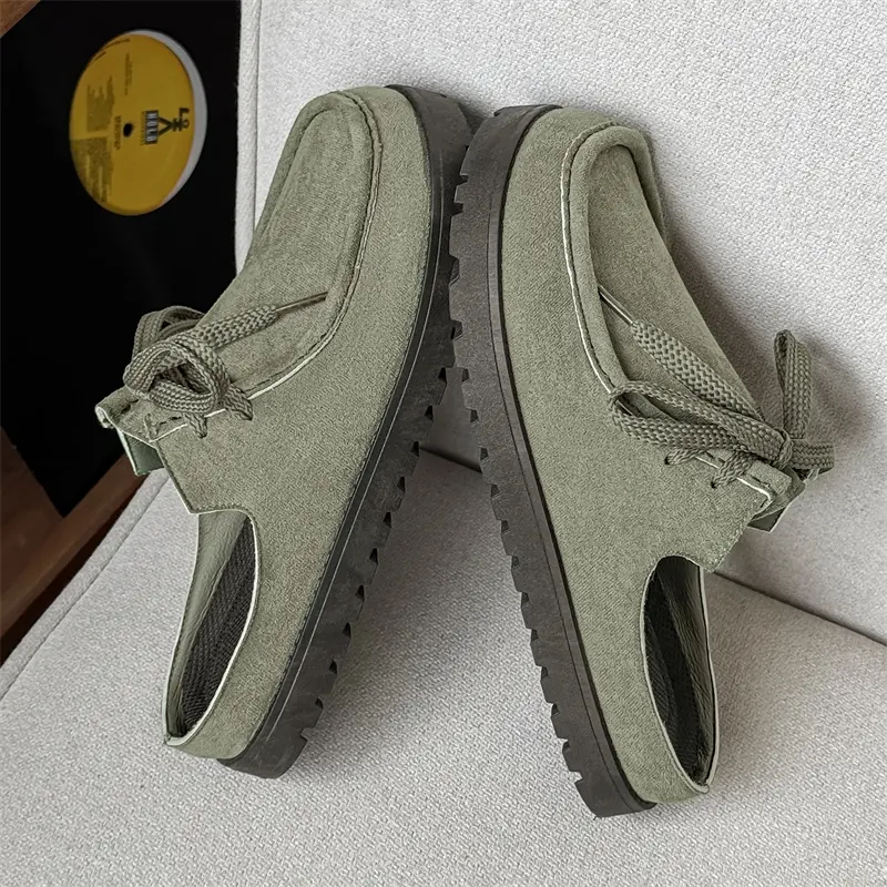 Fashion Brown Casual Slippers for Men Suede Leather Loafers Platform Slip-on Men's Driving Shoes Lightweight Leisure Men Shoes