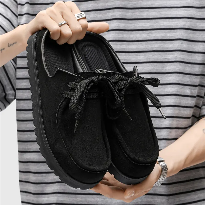 Fashion Brown Casual Slippers for Men Suede Leather Loafers Platform Slip-on Men's Driving Shoes Lightweight Leisure Men Shoes