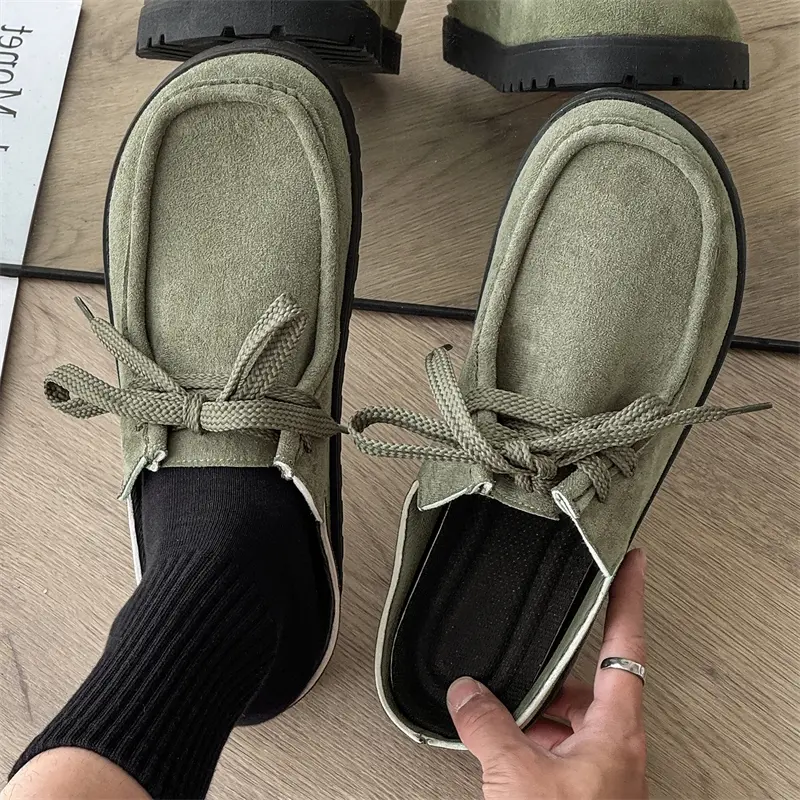 Fashion Brown Casual Slippers for Men Suede Leather Loafers Platform Slip-on Men's Driving Shoes Lightweight Leisure Men Shoes