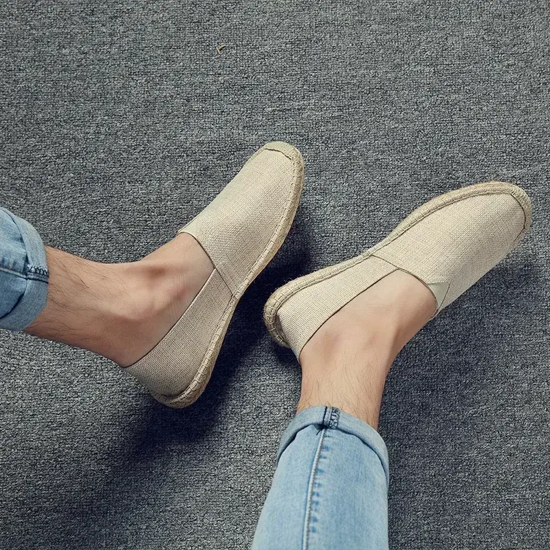 Lazy Shoes for The Elderly Light Personality Canvas Shoes A Slip-on Men Breathable Comfortable Thick Sole Linen Shoes Soft Shoes