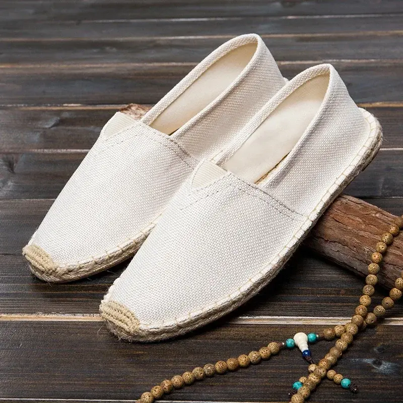 Lazy Shoes for The Elderly Light Personality Canvas Shoes A Slip-on Men Breathable Comfortable Thick Sole Linen Shoes Soft Shoes