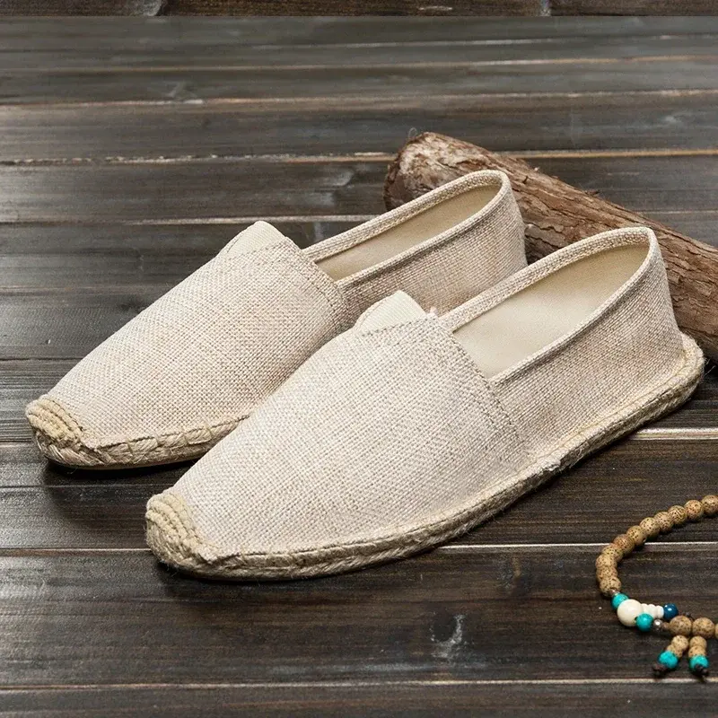 Lazy Shoes for The Elderly Light Personality Canvas Shoes A Slip-on Men Breathable Comfortable Thick Sole Linen Shoes Soft Shoes