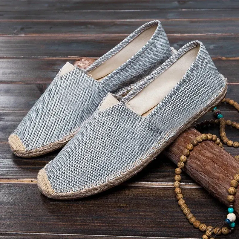 Lazy Shoes for The Elderly Light Personality Canvas Shoes A Slip-on Men Breathable Comfortable Thick Sole Linen Shoes Soft Shoes