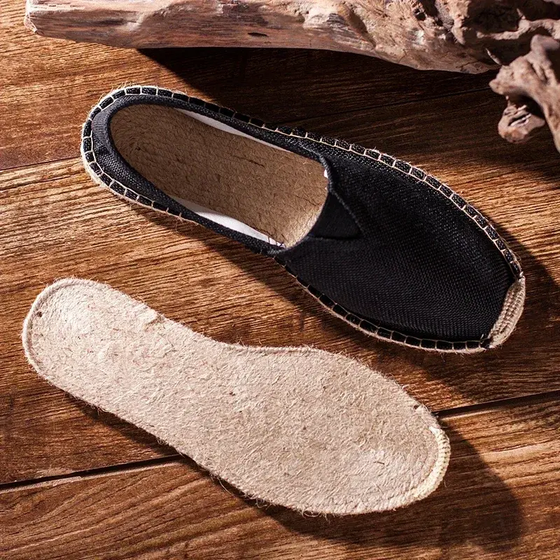 Lazy Shoes for The Elderly Light Personality Canvas Shoes A Slip-on Men Breathable Comfortable Thick Sole Linen Shoes Soft Shoes