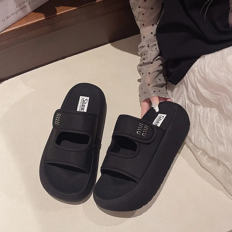 Womens Fashion Slides Ladies Slip On Thick Sole Slippers for Summer Sandals Adjustable Straps Beach Walking Shoes