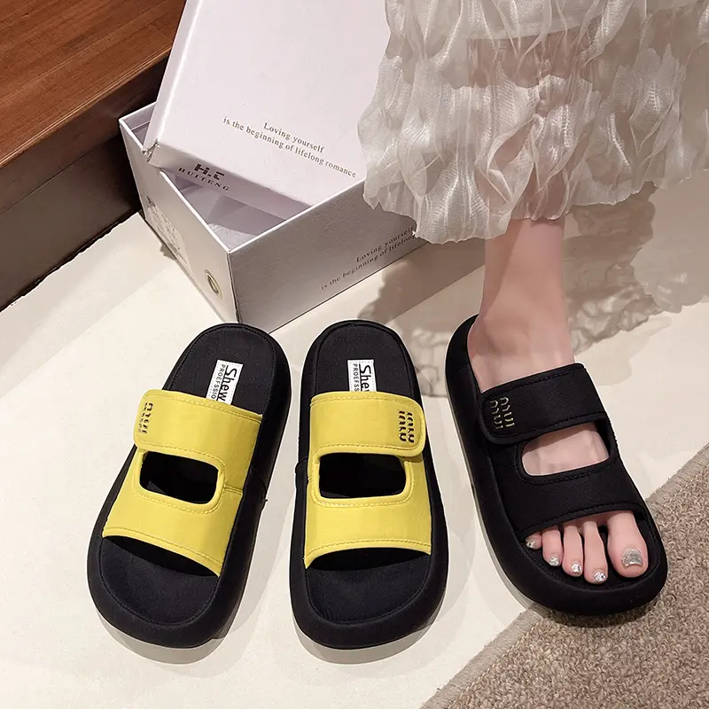 Womens Fashion Slides Ladies Slip On Thick Sole Slippers for Summer Sandals Adjustable Straps Beach Walking Shoes