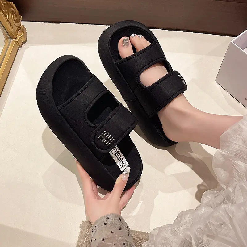 Womens Fashion Slides Ladies Slip On Thick Sole Slippers for Summer Sandals Adjustable Straps Beach Walking Shoes