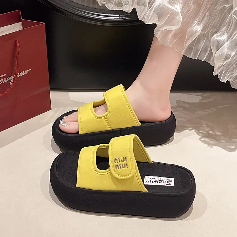 Womens Fashion Slides Ladies Slip On Thick Sole Slippers for Summer Sandals Adjustable Straps Beach Walking Shoes