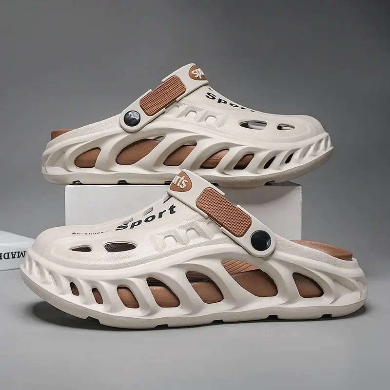 Summer Beach Shoes Men Mesh Slippers Garden Shoes Lightweight Slip On Charms DIY Clogs Outdoor Walking Slippers For Men