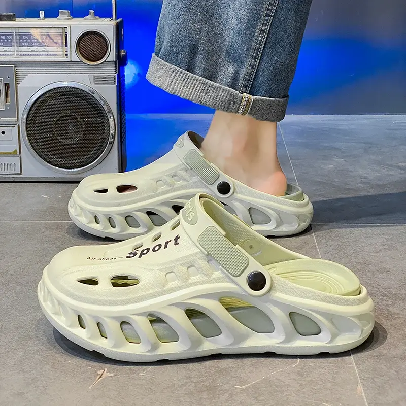 Summer Beach Shoes Men Mesh Slippers Garden Shoes Lightweight Slip On Charms DIY Clogs Outdoor Walking Slippers For Men