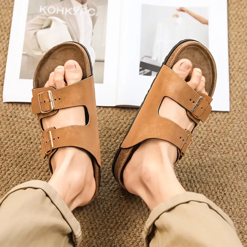 Leather Men's Sandals Outdoor Men Slippers Summer Non-slip Beach Walking Casual Shoes Big Size 36-49 Soft Couple Shoes Zapatos