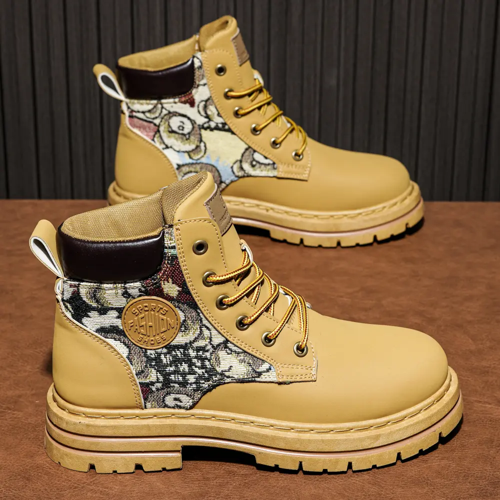 High Top Boots Men's Leather Shoes Fashion Outdoor Ankle Boots for Men Lace-Up Comfortable Male Boots Non Slip Flat Boot Botas