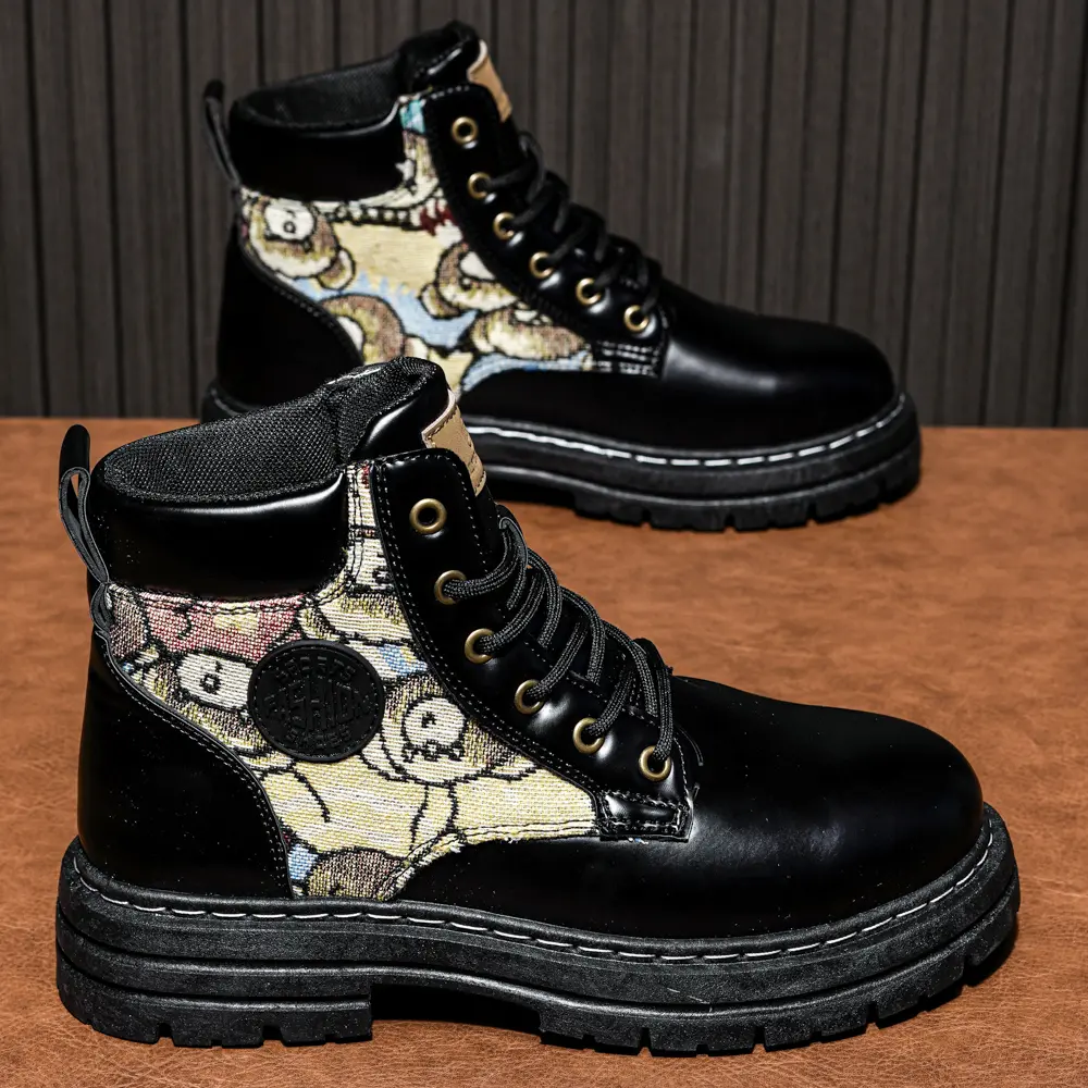 High Top Boots Men's Leather Shoes Fashion Outdoor Ankle Boots for Men Lace-Up Comfortable Male Boots Non Slip Flat Boot Botas
