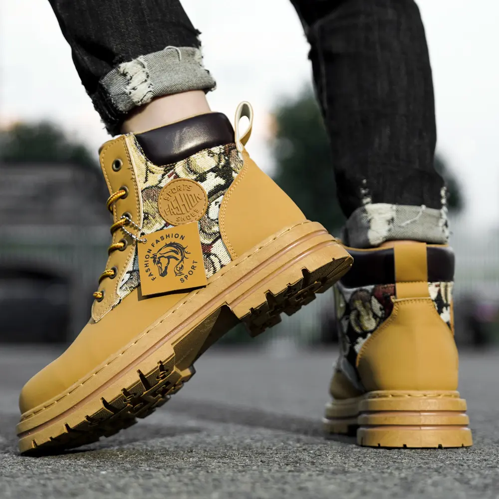 High Top Boots Men's Leather Shoes Fashion Outdoor Ankle Boots for Men Lace-Up Comfortable Male Boots Non Slip Flat Boot Botas