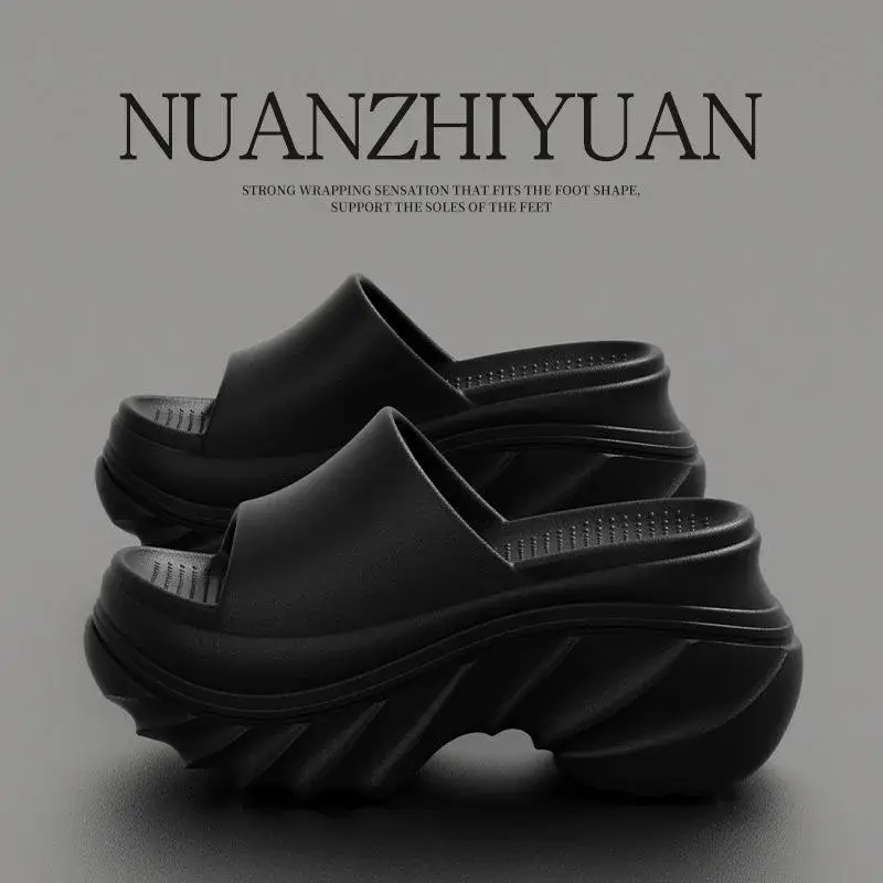 Women's Summer Home Indoor Wear Resistant Non-Slip 8cm Height Increase 2025 New Fashion EVA Outsole Thick Bottom Slippers