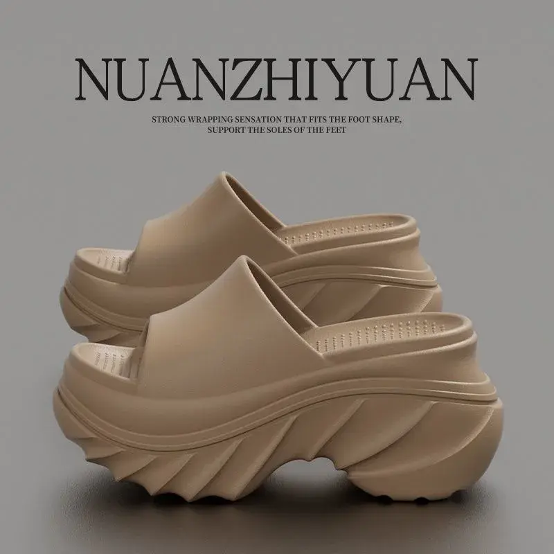 Women's Summer Home Indoor Wear Resistant Non-Slip 8cm Height Increase 2025 New Fashion EVA Outsole Thick Bottom Slippers