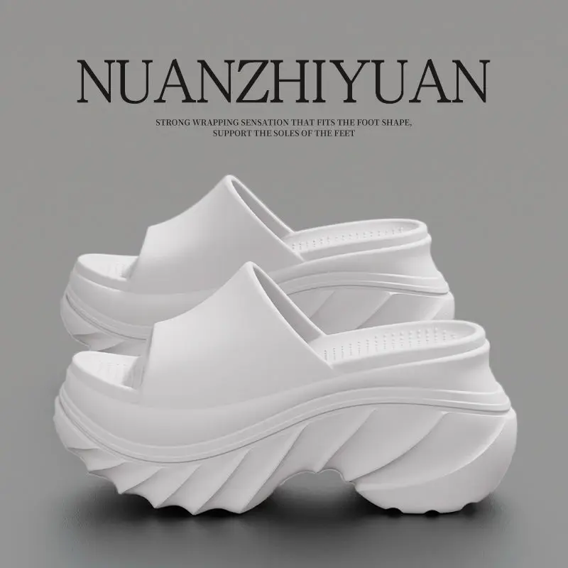 Women's Summer Home Indoor Wear Resistant Non-Slip 8cm Height Increase 2025 New Fashion EVA Outsole Thick Bottom Slippers