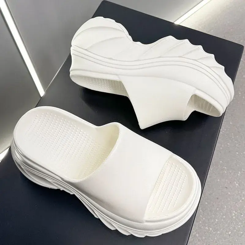 Women's Summer Home Indoor Wear Resistant Non-Slip 8cm Height Increase 2025 New Fashion EVA Outsole Thick Bottom Slippers