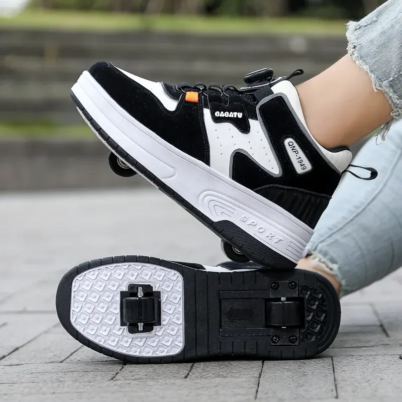 Two Wheel Light Shoes Boys Invisible Roller Shoes Large Size Outdoor Sports Walking Shoes Women Students Children's Shoes