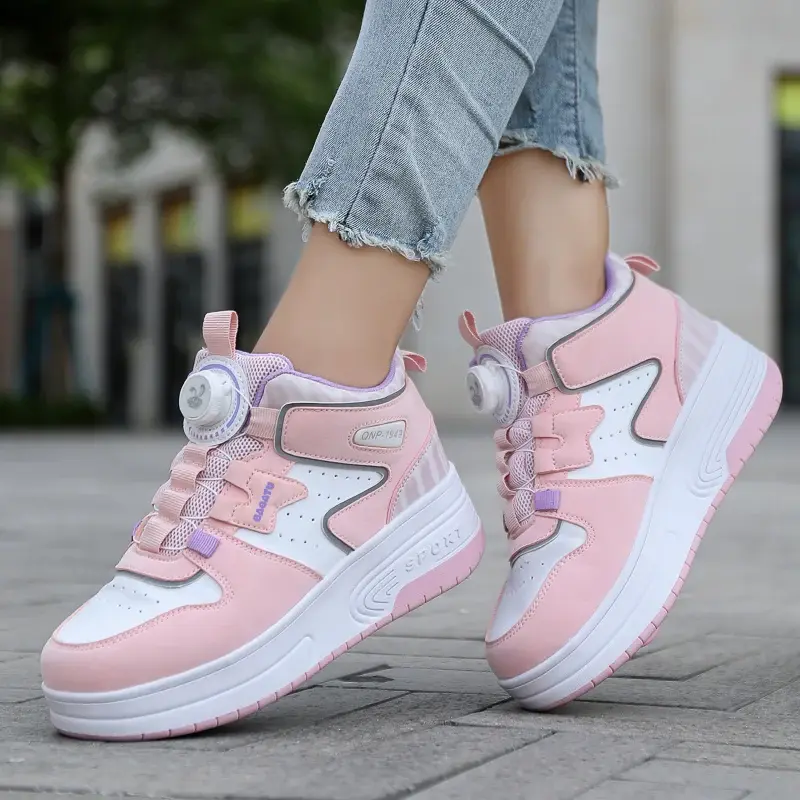Two Wheel Light Shoes Boys Invisible Roller Shoes Large Size Outdoor Sports Walking Shoes Women Students Children's Shoes