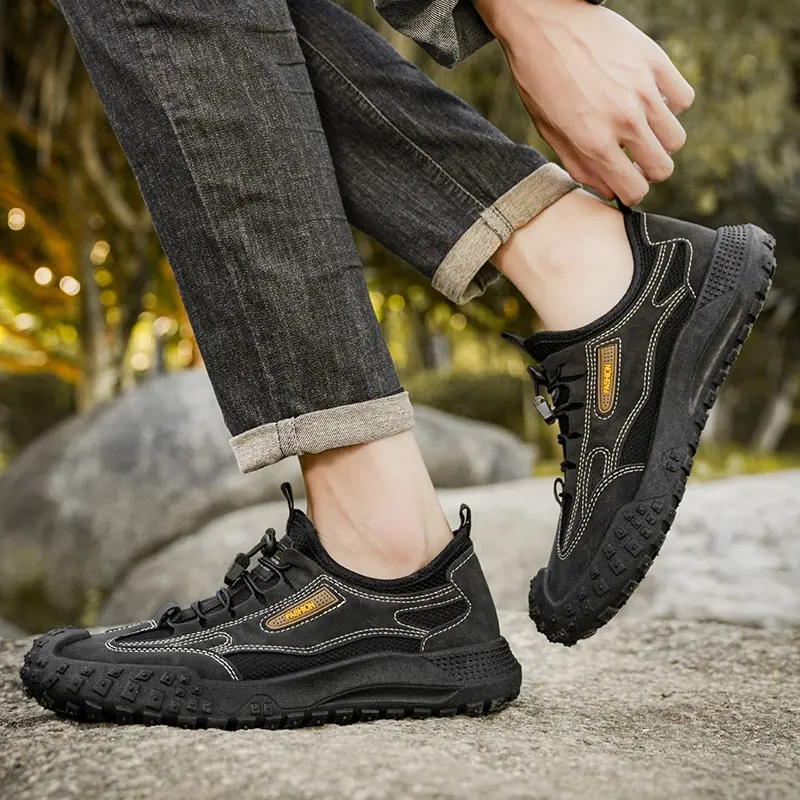 Outdoor Men Hiking Shoes Anti-slip Sneakers for Men Jogging Trekking Sneaker Retro Leather Man Work Shoe Climbing Mountain Shoes