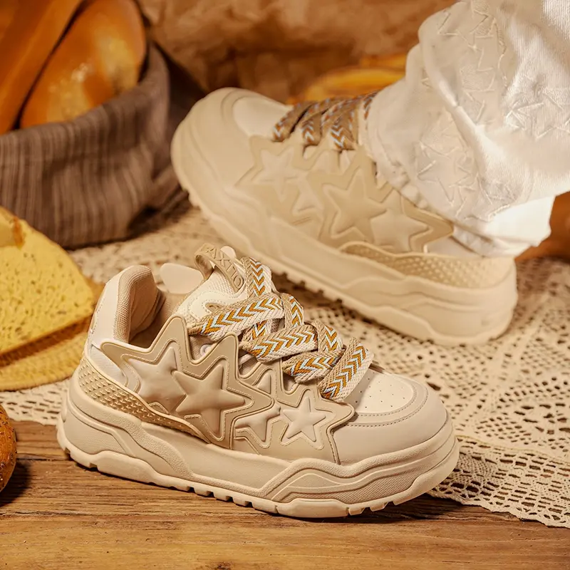 Spring and Autumn Season New Thick Sole Heightened Cake Shoe Small Series Star Bread Shoes Solid Color Women's Outdoor Flat Shoe