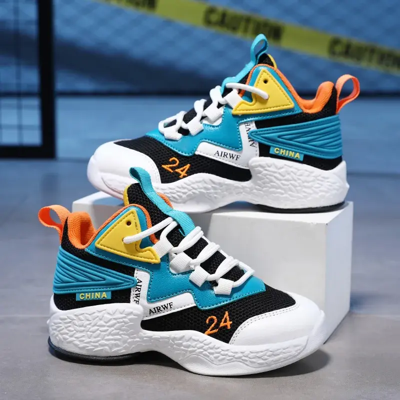 High-quality Fashionable Mid Top Sports Shoes Children's Basketball Shoes Popular Lace Up Outdoor Running Shoes for Kids