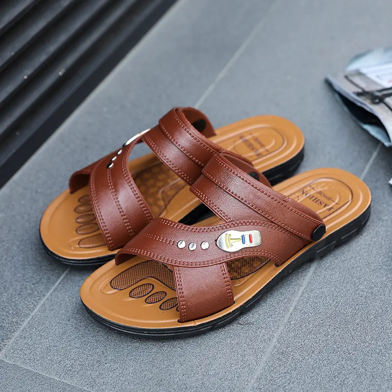 Summer New Leather Sandals Outdoor beach open toe slippers anti slip breathable dual-purpose shoes Casual comfort sandals
