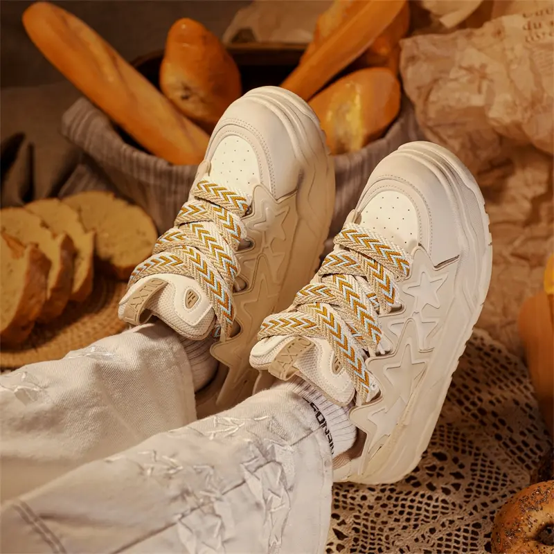 Spring and Autumn Season New Thick Sole Heightened Cake Shoe Small Series Star Bread Shoes Solid Color Women's Outdoor Flat Shoe