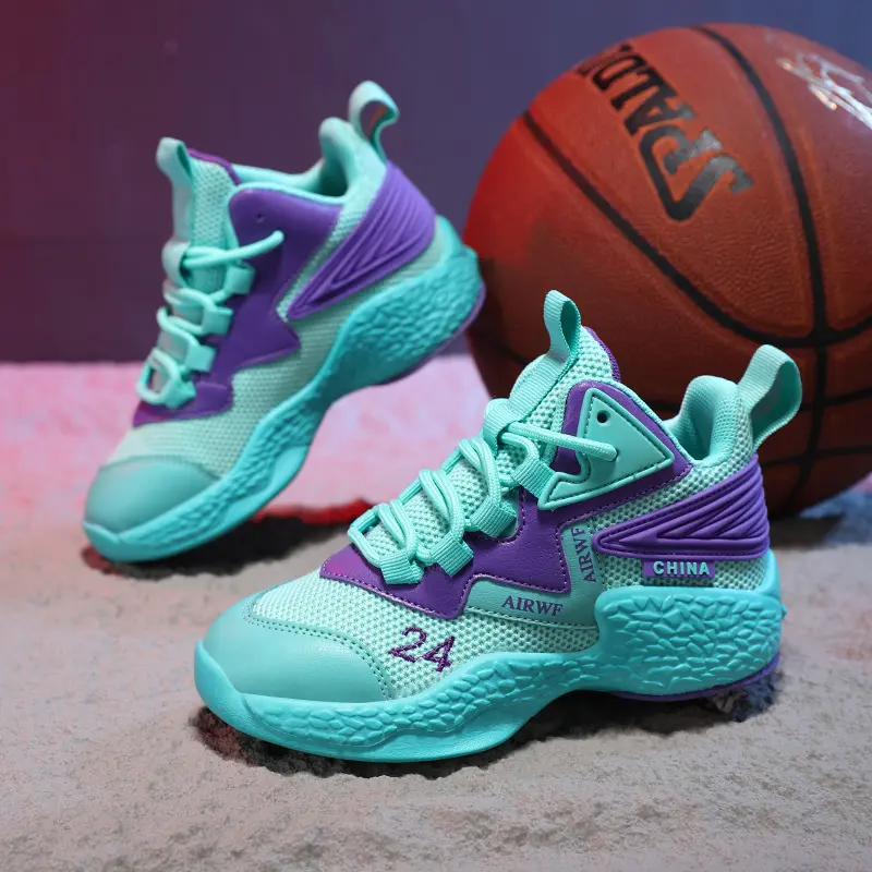 High-quality Fashionable Mid Top Sports Shoes Children's Basketball Shoes Popular Lace Up Outdoor Running Shoes for Kids