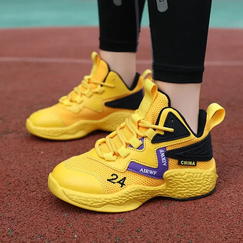 High-quality Fashionable Mid Top Sports Shoes Children's Basketball Shoes Popular Lace Up Outdoor Running Shoes for Kids