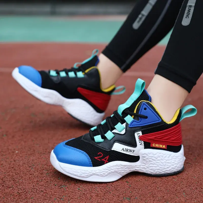 High-quality Fashionable Mid Top Sports Shoes Children's Basketball Shoes Popular Lace Up Outdoor Running Shoes for Kids