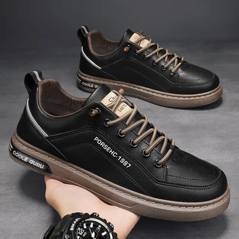Men's Casual Leather Sneakers Waterproof Vulcanized Shoes Zapatos Altos Hombre Men Comforthable Spring Sneakers Casual Shoes