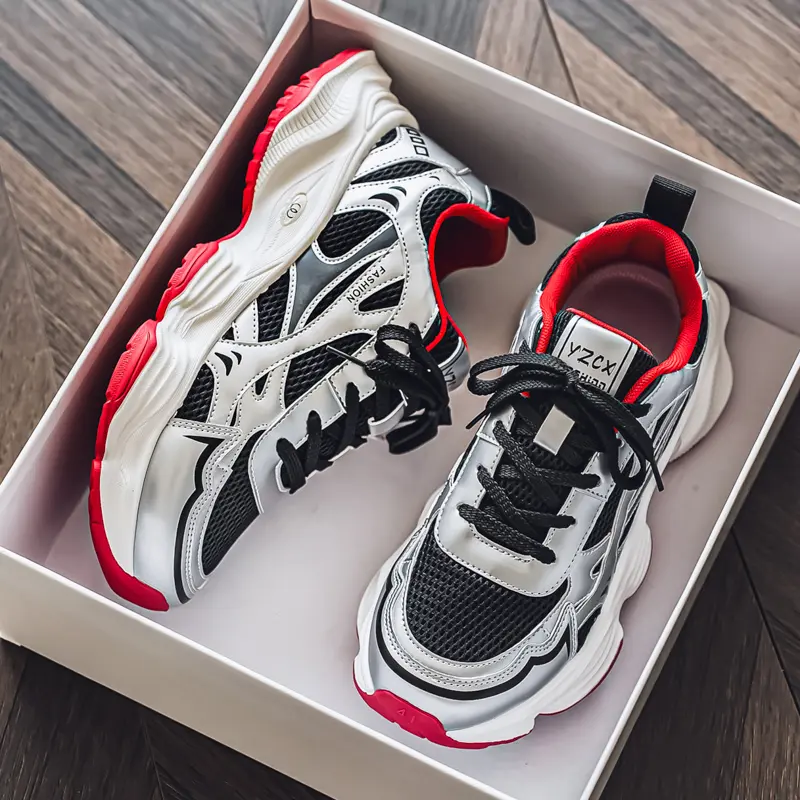 Men's Summer Casual Sports Shoes New Mesh Breathable Running Shoes Trendy Streetwear With Thick Sole And Lace-Up Design
