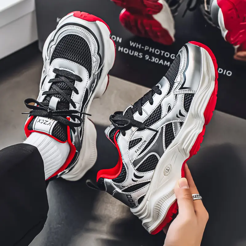 Men's Summer Casual Sports Shoes New Mesh Breathable Running Shoes Trendy Streetwear With Thick Sole And Lace-Up Design