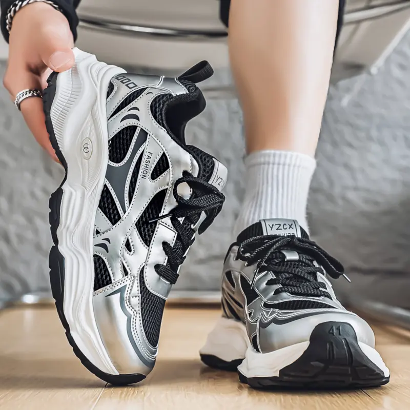 Men's Summer Casual Sports Shoes New Mesh Breathable Running Shoes Trendy Streetwear With Thick Sole And Lace-Up Design