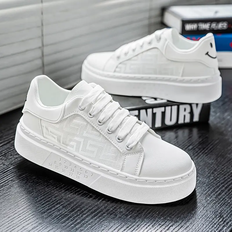 New Men's White Casual Sports Shoes Versatile Breathable Platform Increase Height Running Board Shoes Waterproof Student