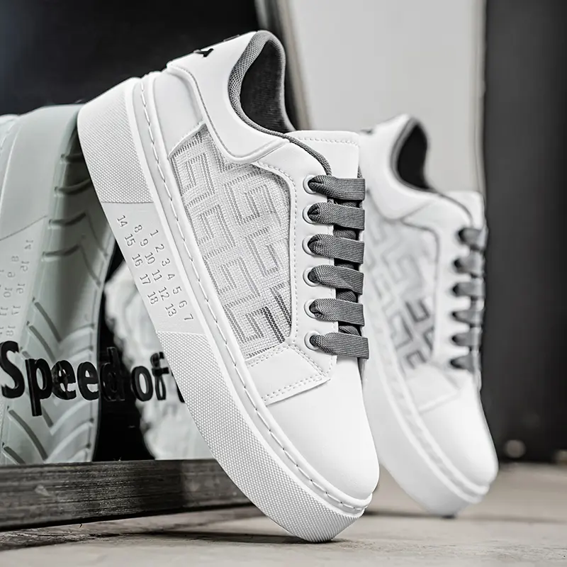 New Men's White Casual Sports Shoes Versatile Breathable Platform Increase Height Running Board Shoes Waterproof Student