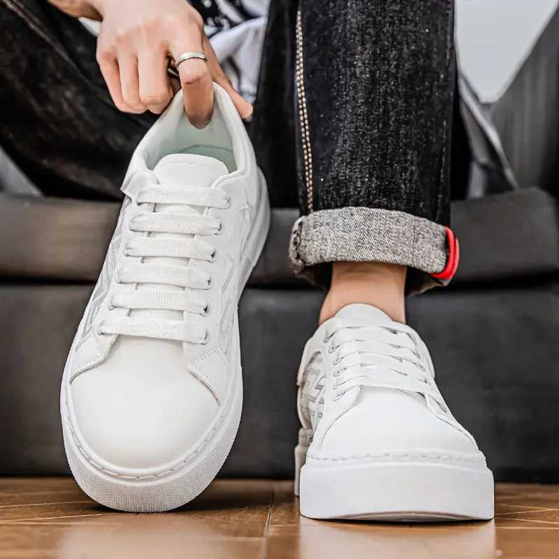 New Men's White Casual Sports Shoes Versatile Breathable Platform Increase Height Running Board Shoes Waterproof Student